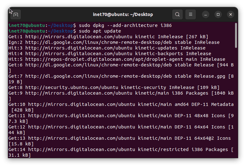 add i386 architrecture in ubuntu