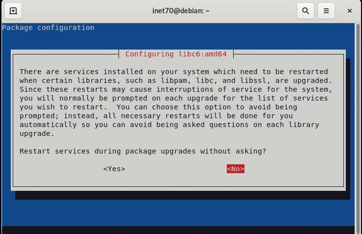 Debian ask for the system restart