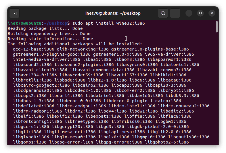 install wine i386 package in ubuntu