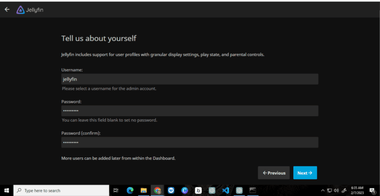 jellyfin username and password setup