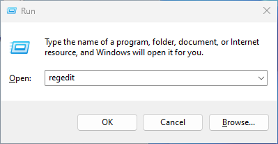 open regedit using run