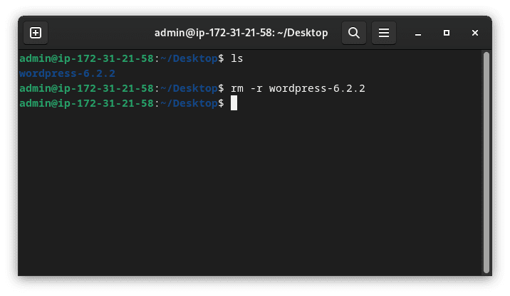 rm -r command to remove directory