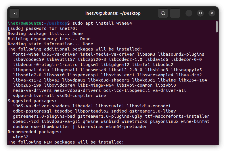 wine installation in ubuntu