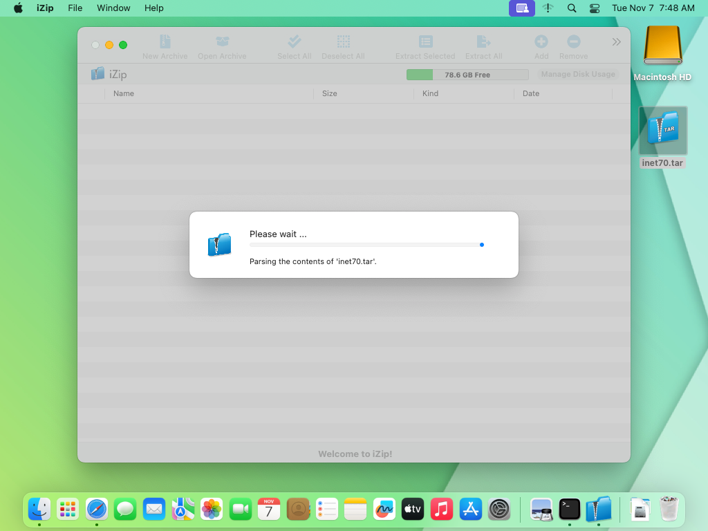 extract file with izip tool