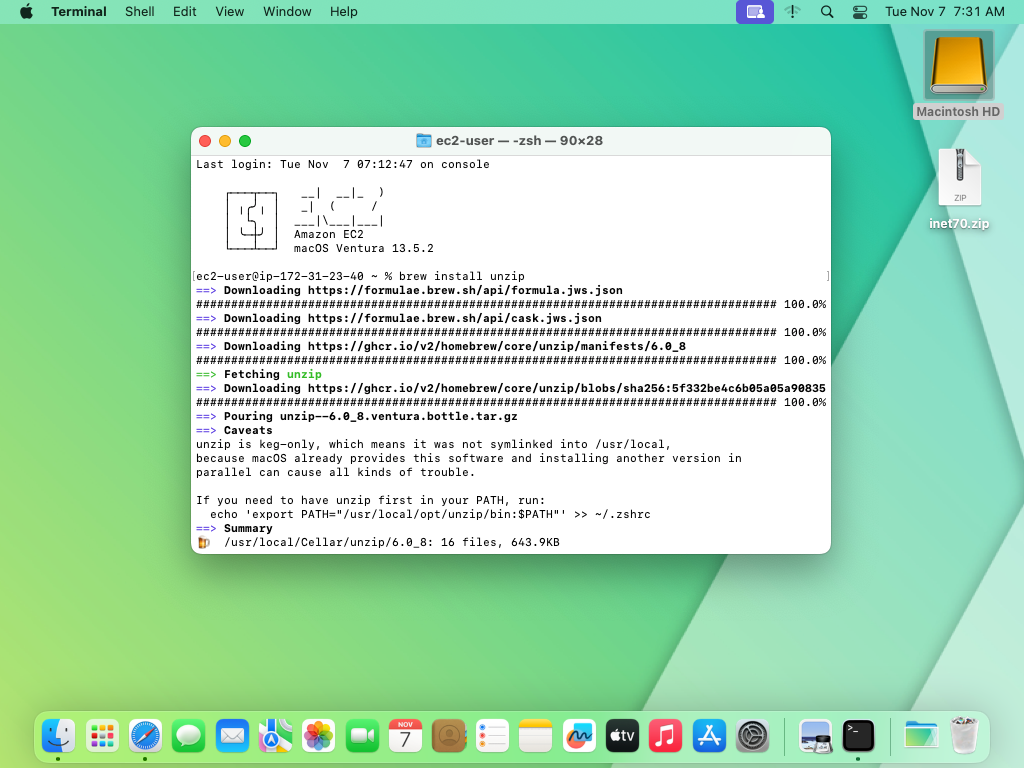 install unzip using brew