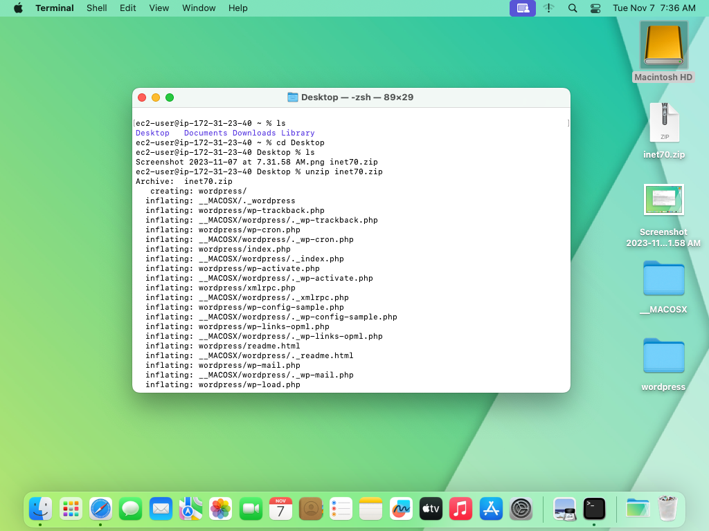 extract zip file using unzip command