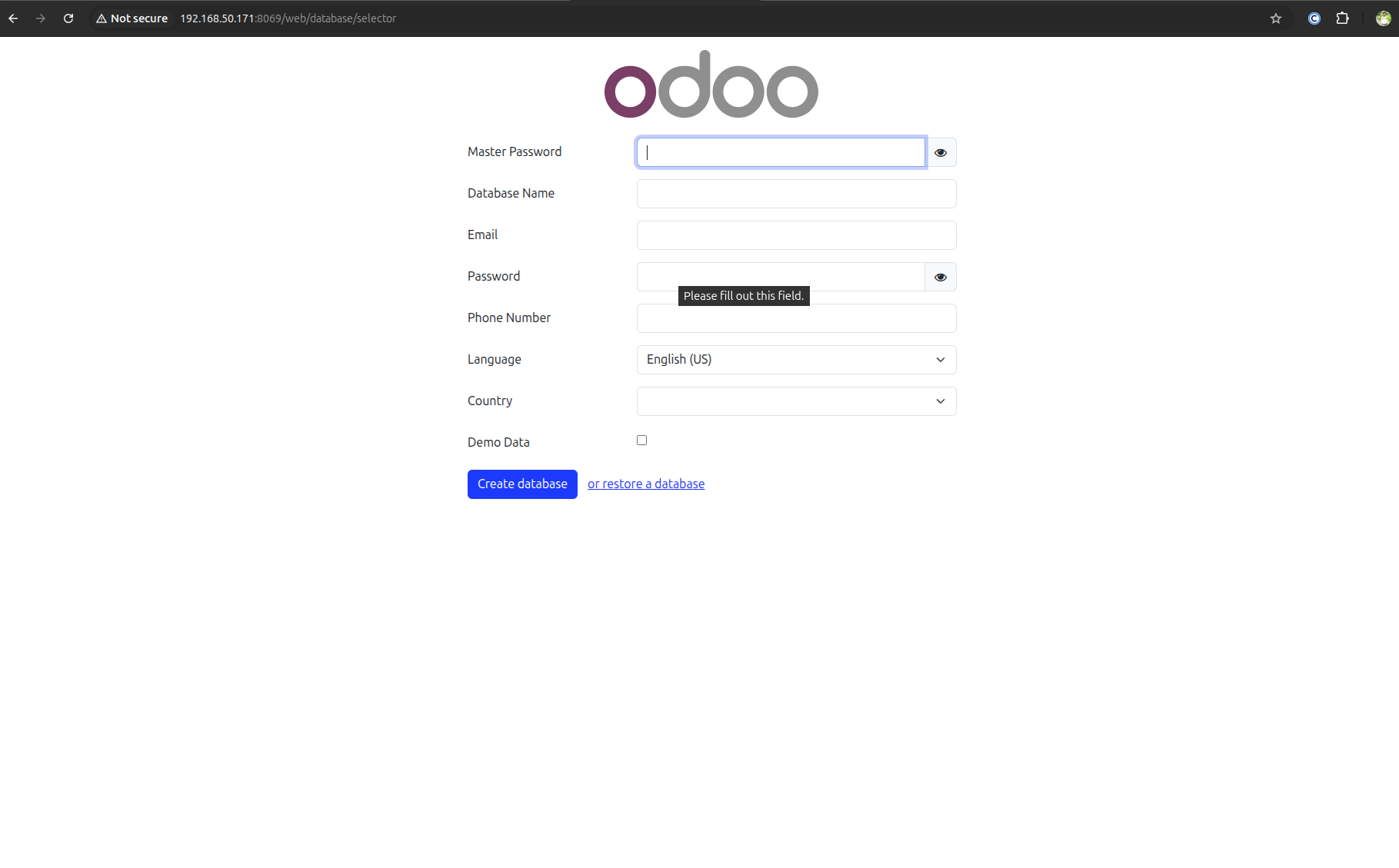 Odoo 19 Installing on Ubuntu server then Odoo home page.