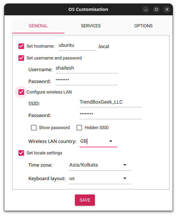 OS Customization General Tab