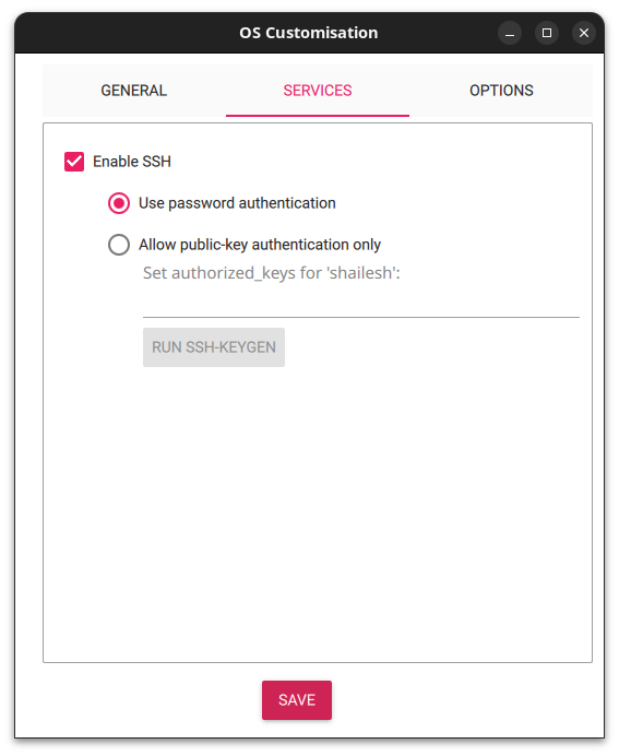 OS Customisation Services Tab