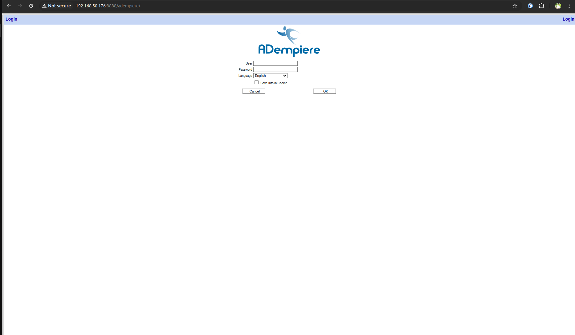 ADempiere's home page after installation.
