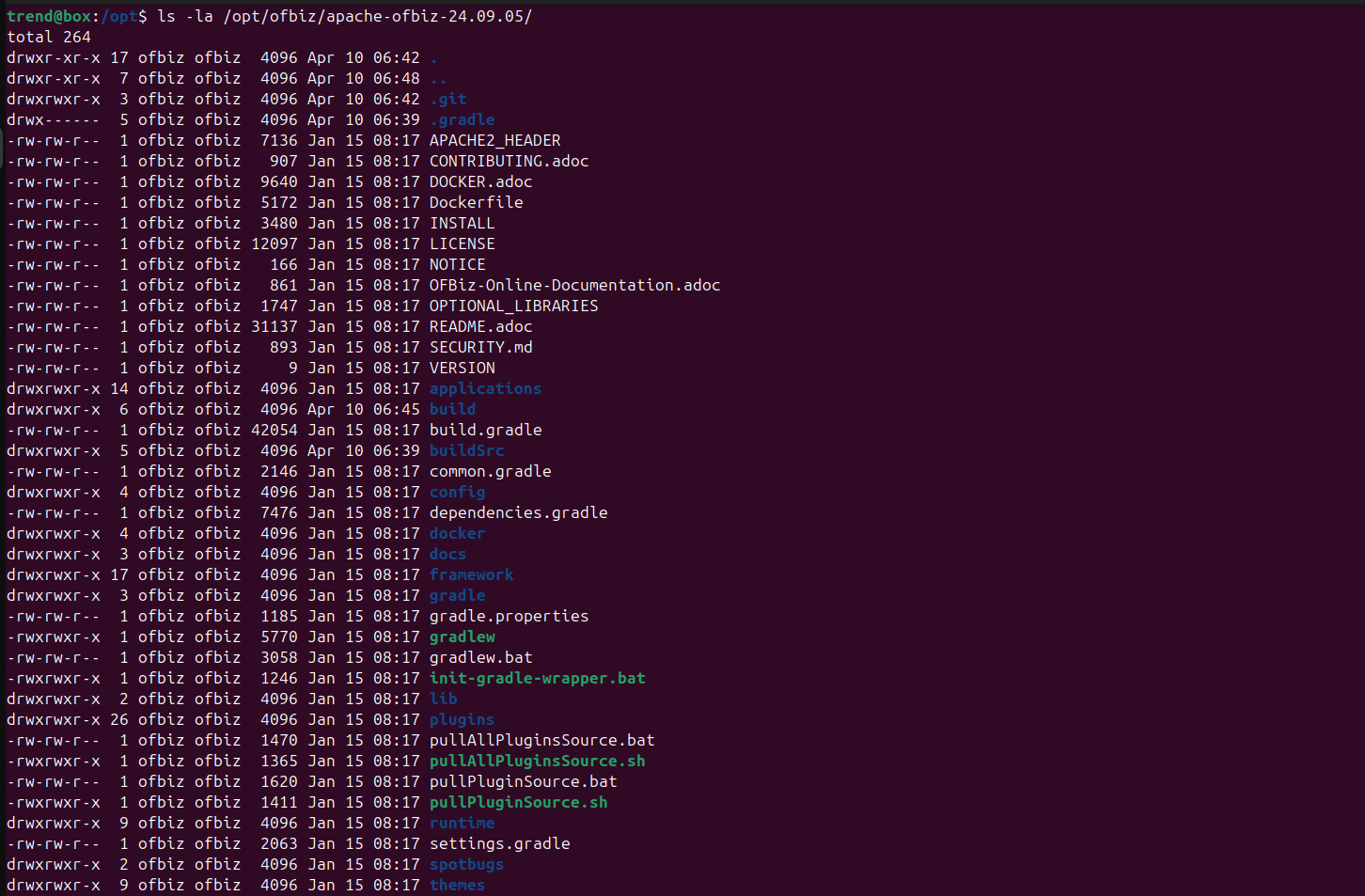 Output for apache ofbiz' directory.