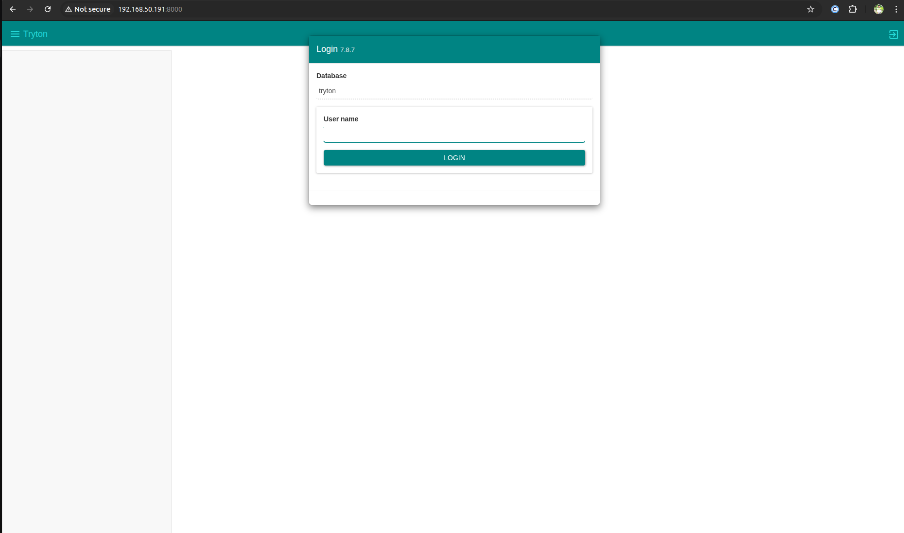 Final home page of tryton install in ubuntu server.