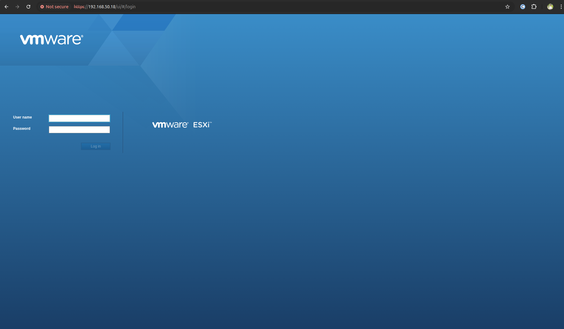 login Page of ESXi.