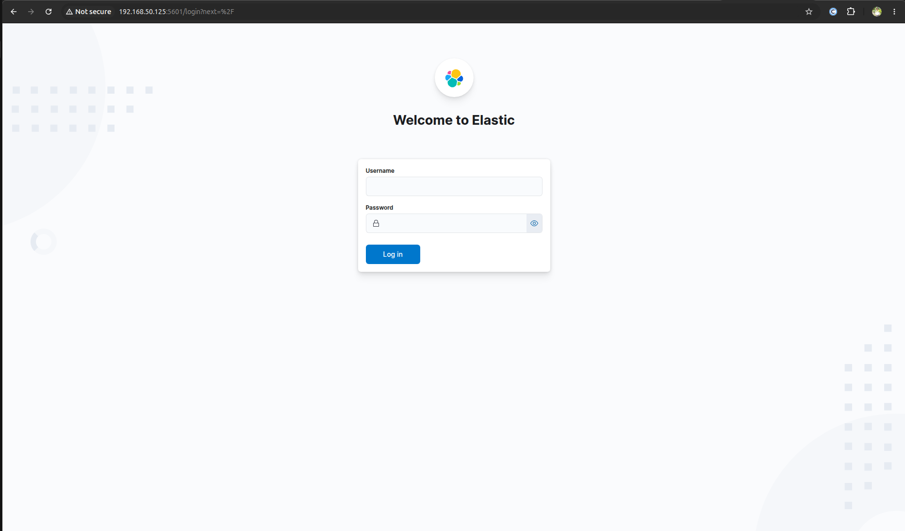 Welcome Elastic page.