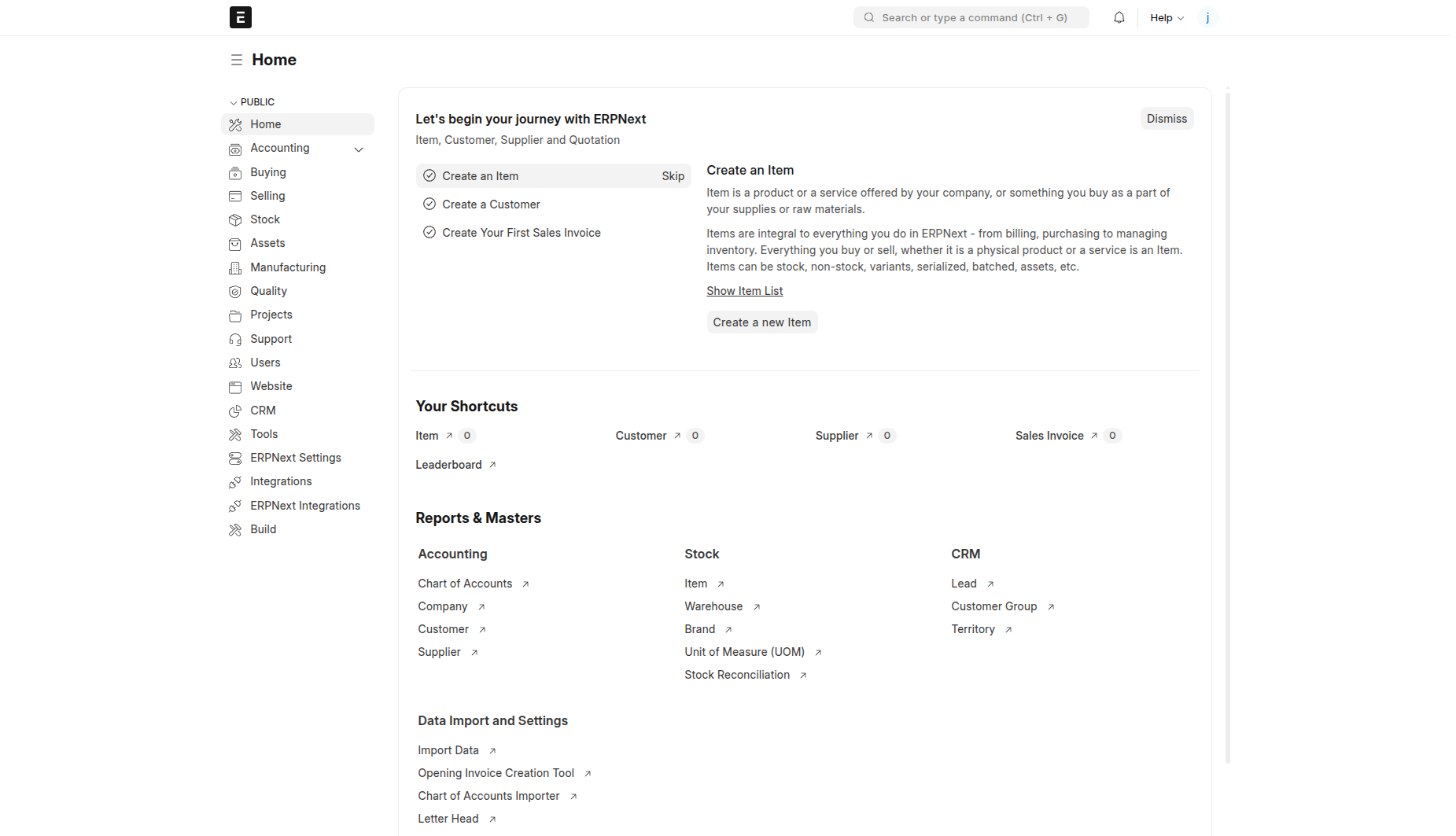 ERPNext's home page.
