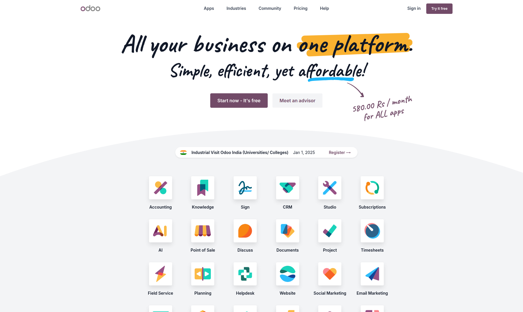 odoo's home page.
