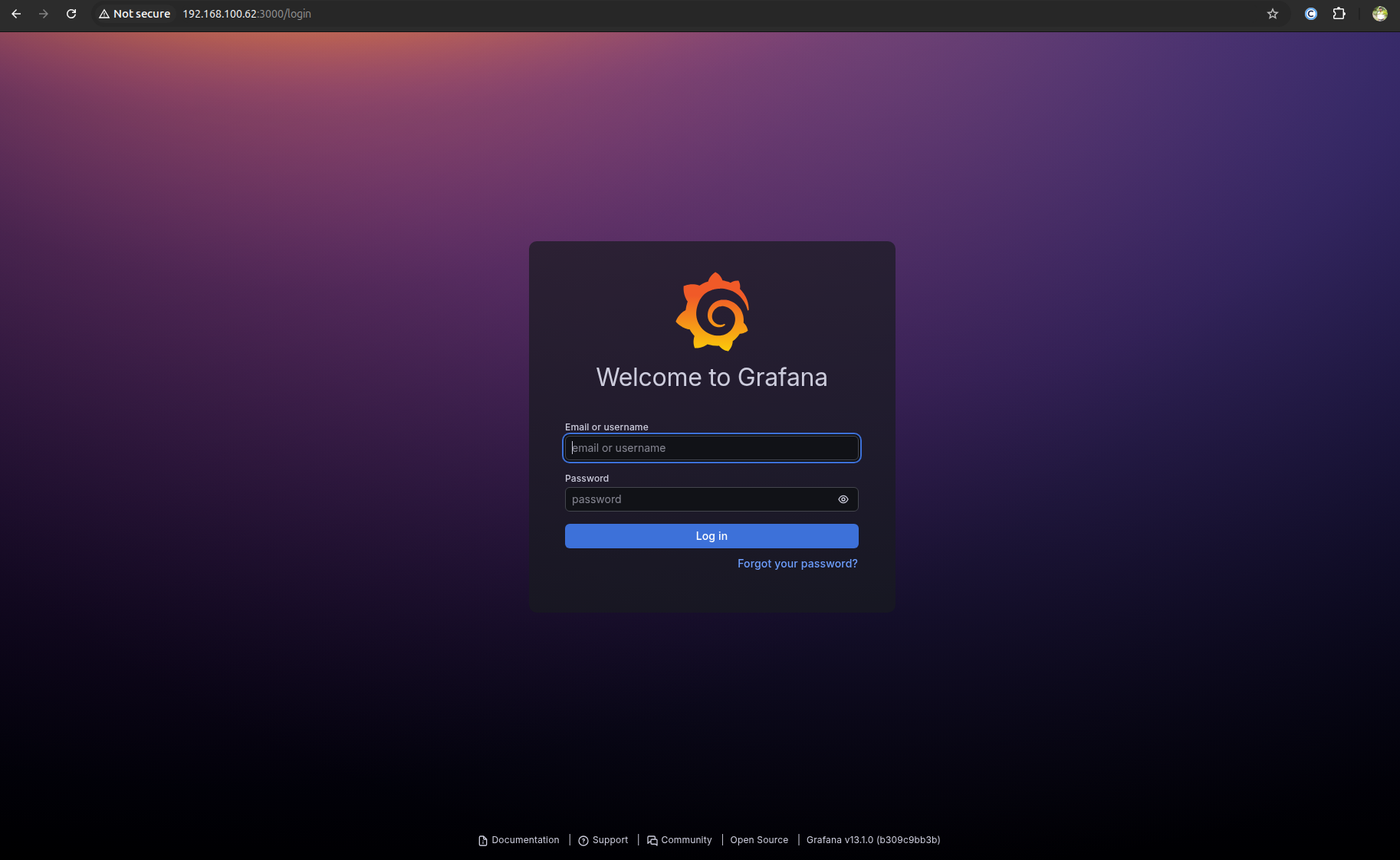 Home page of Graphana.