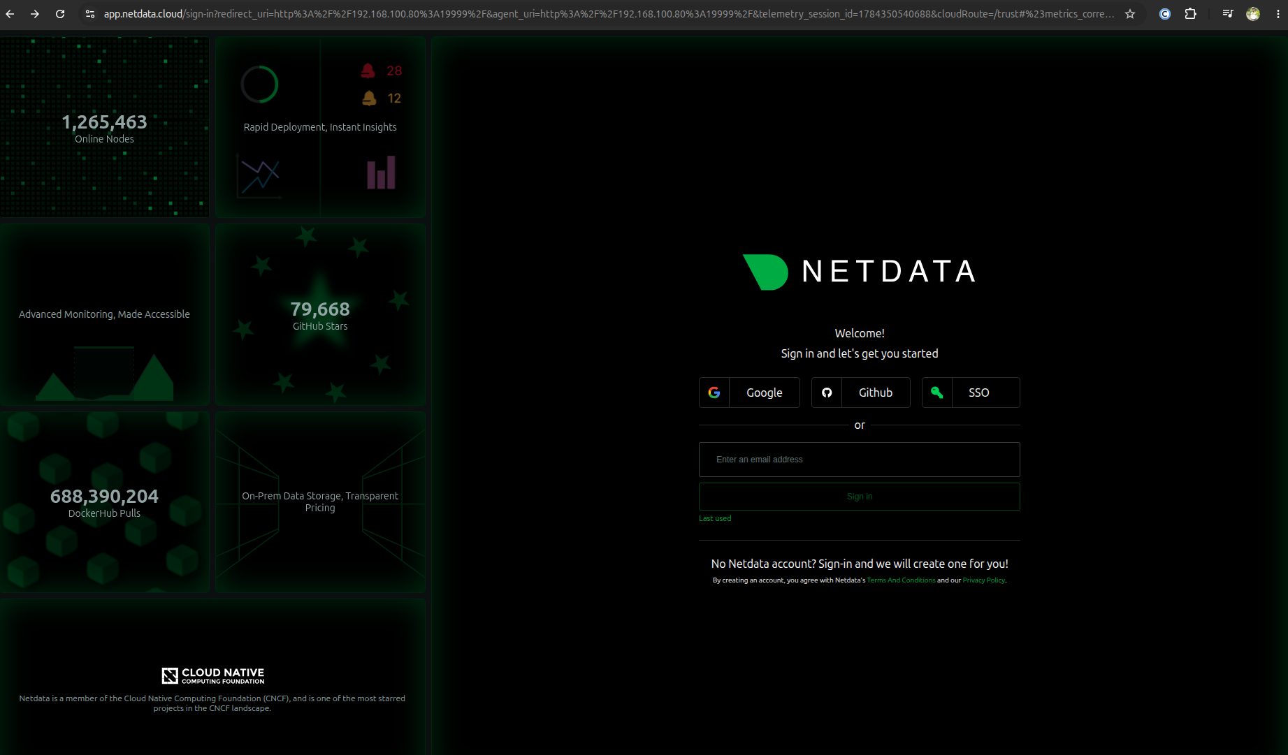 Home page of Netdata.