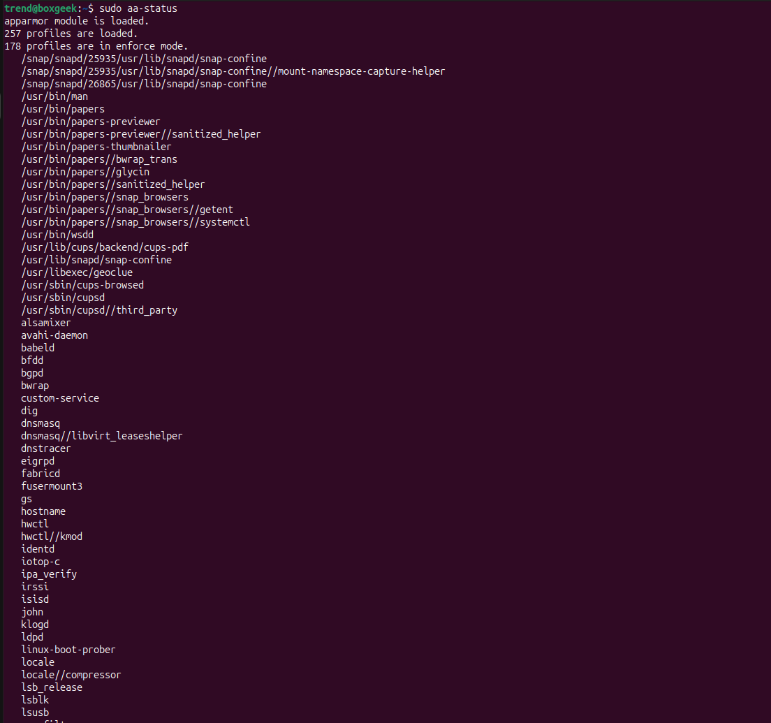 Installing AppArmor in output of aa-status