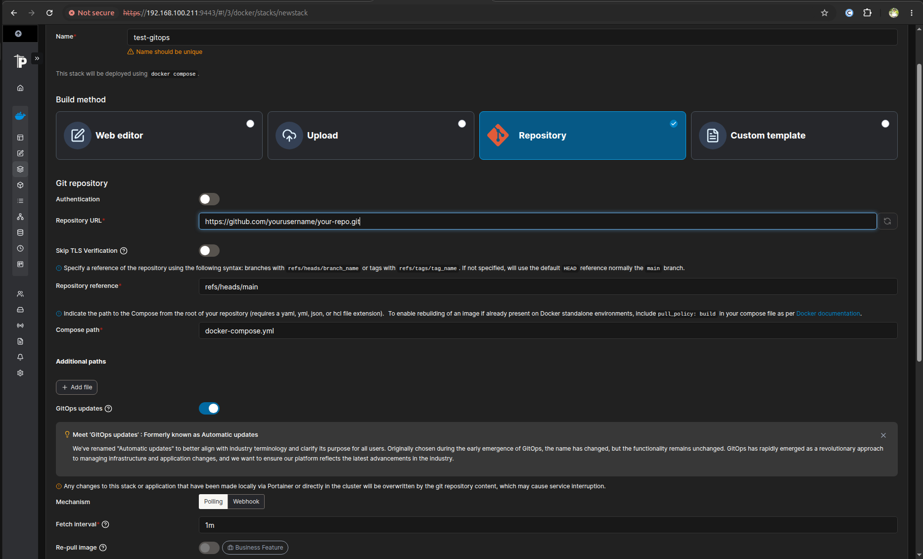 Stack option in Portainer.