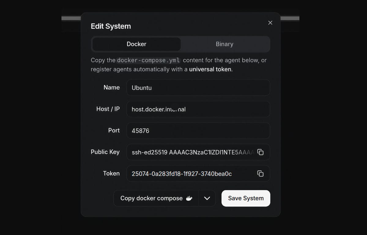 In Beszel's add system page information.