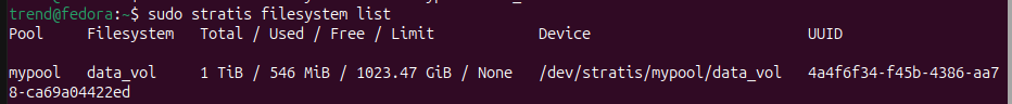stratis filesystem list's output.
