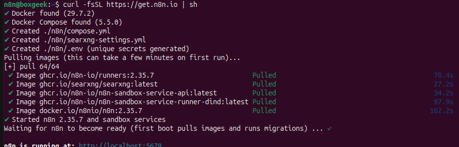 One line installation script of n8n.