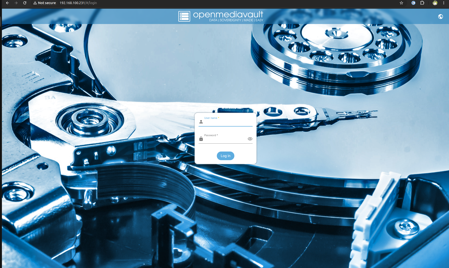 Home page of OpenMediaVault.