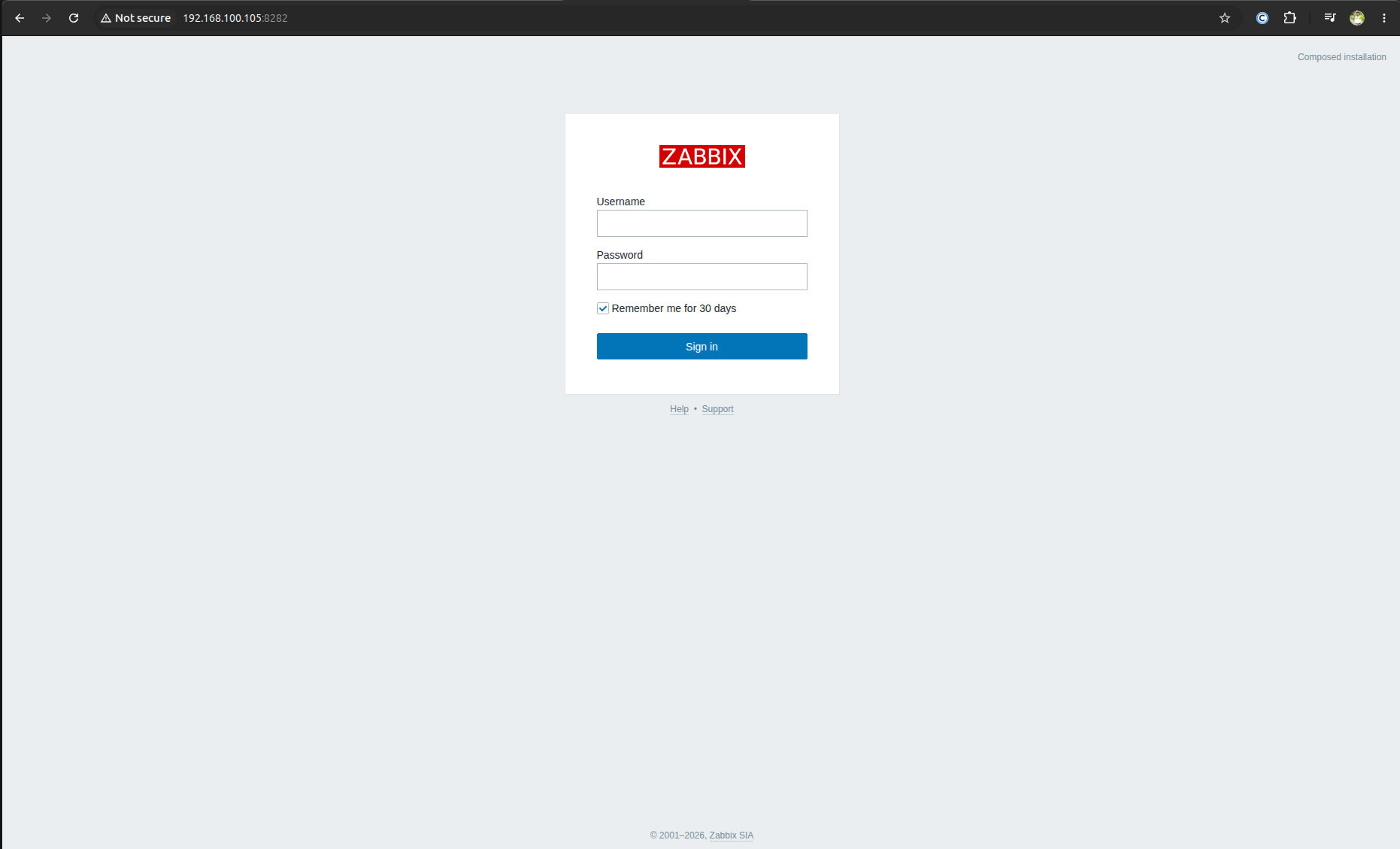 Home page of Zabbix.