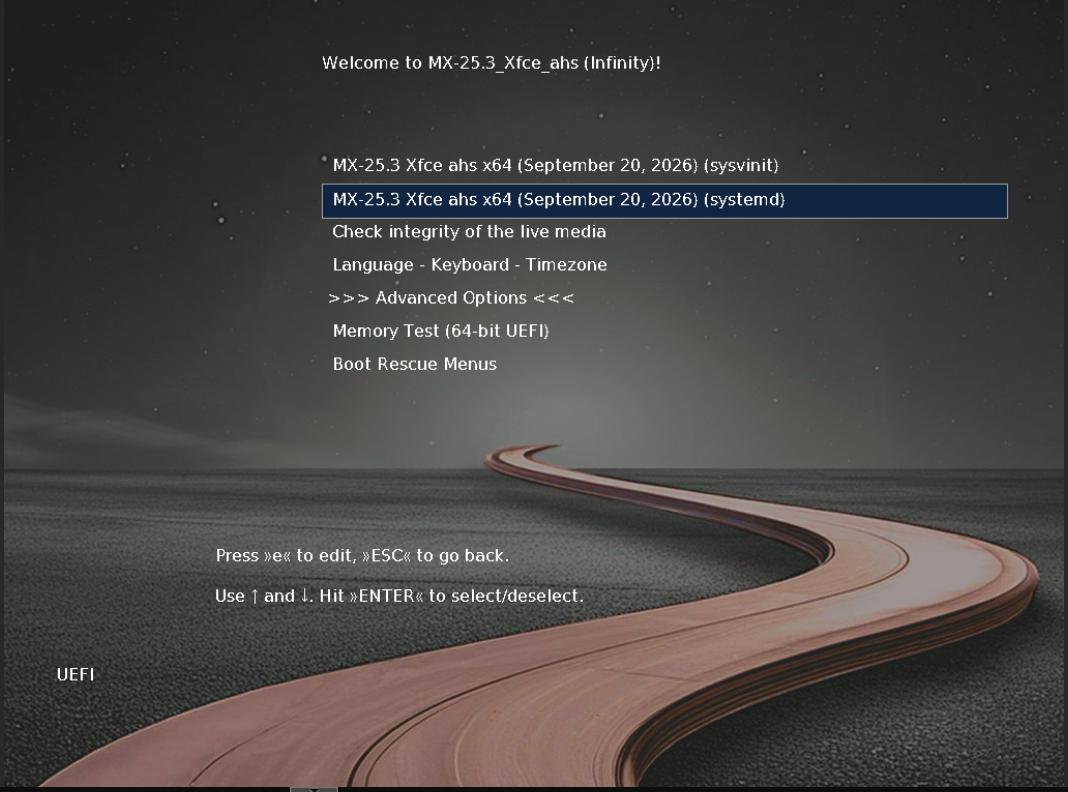 Welcome page of MX-25.3 Xfce ahs x64.