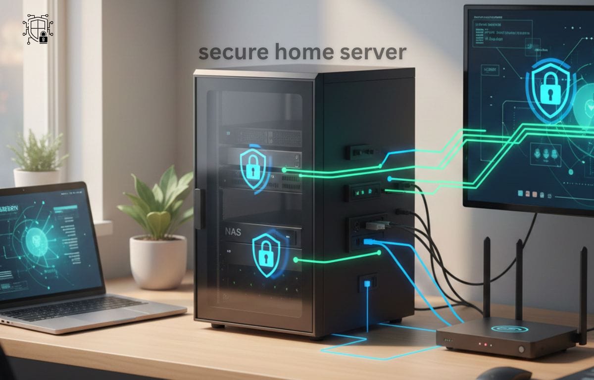 A secure home server setup with firewall protection, encryption data, and private home network security